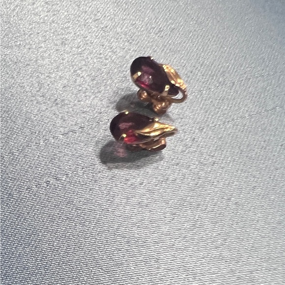 Teardrop 14k Gold Garnet Stud Earrings - Picture 5 of 9